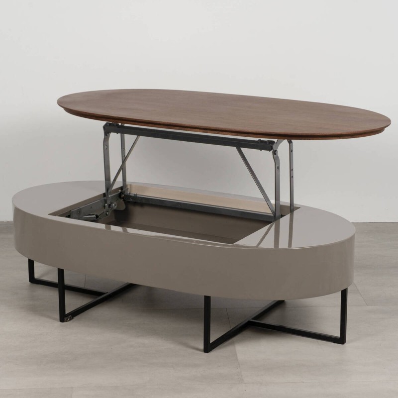 Mesa de centro elevable lacado gris piedra con tapa de nogal 116x56x36-61cm