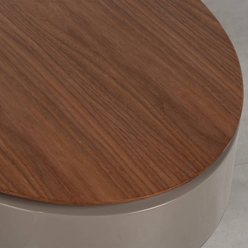 Mesa de centro elevable lacado gris piedra con tapa de nogal 116x56x36-61cm