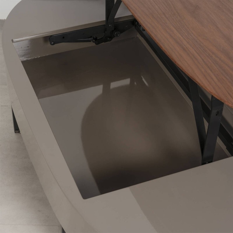Mesa de centro elevable lacado gris piedra con tapa de nogal 116x56x36-61cm