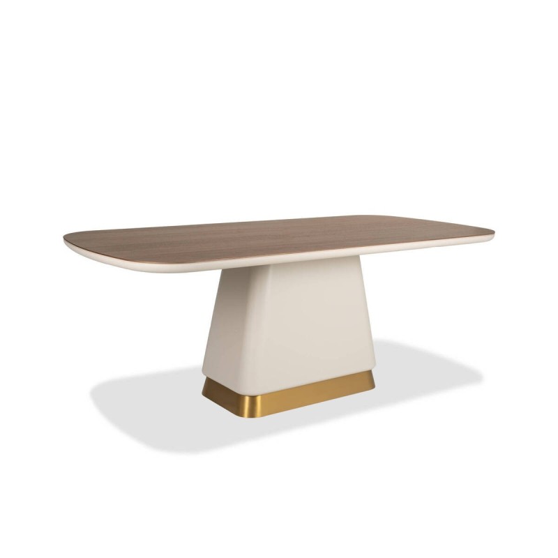 Mesa de comedor auren rectangular en nogal y beige con base dorada 200cm