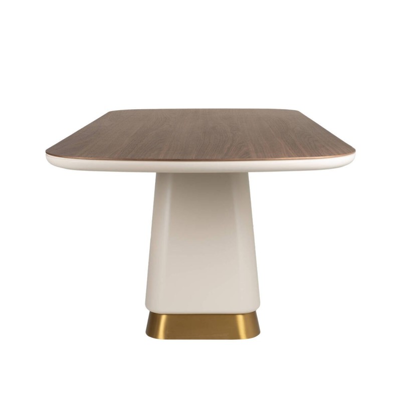 MESA DE COMEDOR AUREN RECTANGULAR EN NOGAL Y BEIGE CON BASE DORADA