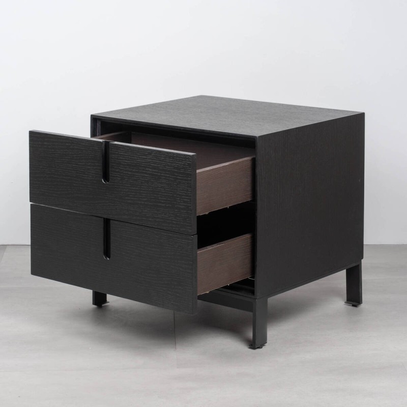 Mesita de noche negra Frame con dos cajones y patas elevadas