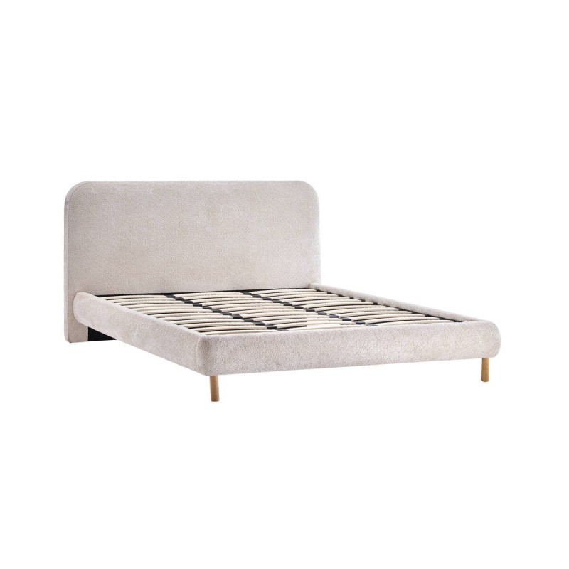 Cama Elna en tejido bouclé beige con patas de madera para colchón 180x200cm