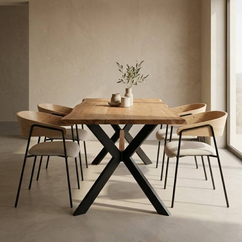 MESA DE COMEDOR MADERA DE ACACIA Y METAL NEGRO (175x95x78cm)