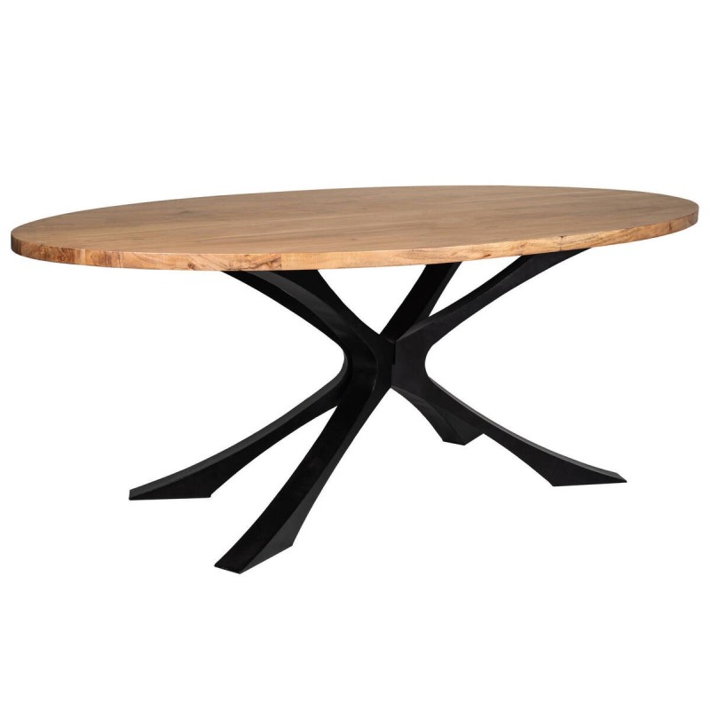 MESA DE COMEDOR DE ACACIA OVALADA CON PATAS CRUZADAS NEGRO 200x110x76cm