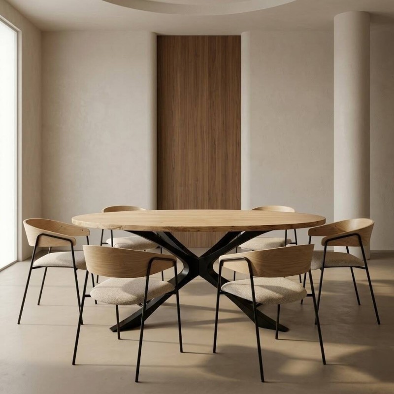 MESA DE COMEDOR DE ACACIA OVALADA CON PATAS CRUZADAS NEGRO 200x110x76cm