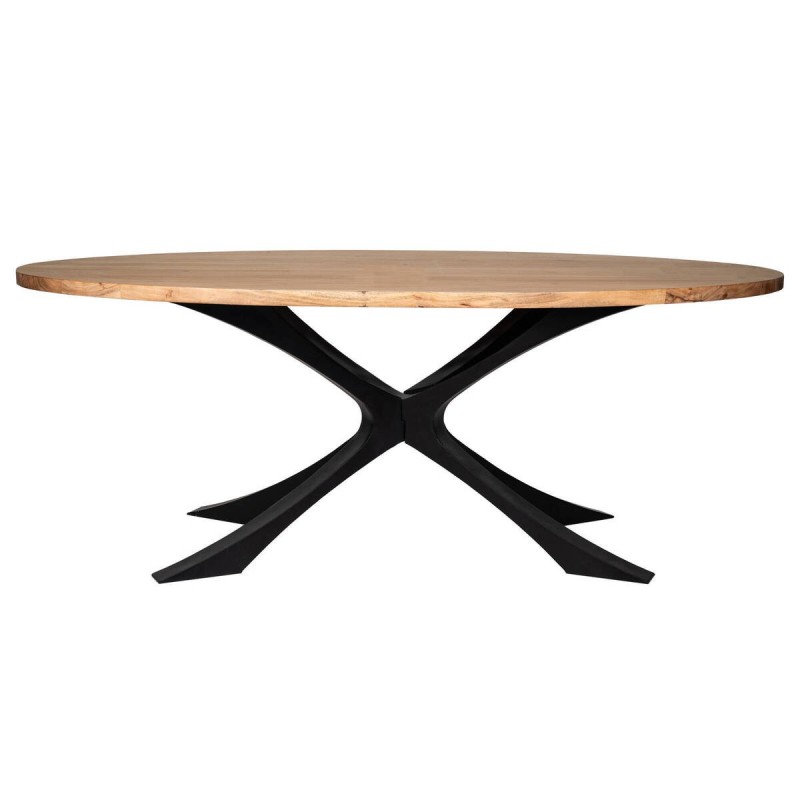 MESA DE COMEDOR DE ACACIA OVALADA CON PATAS CRUZADAS NEGRO 200x110x76cm