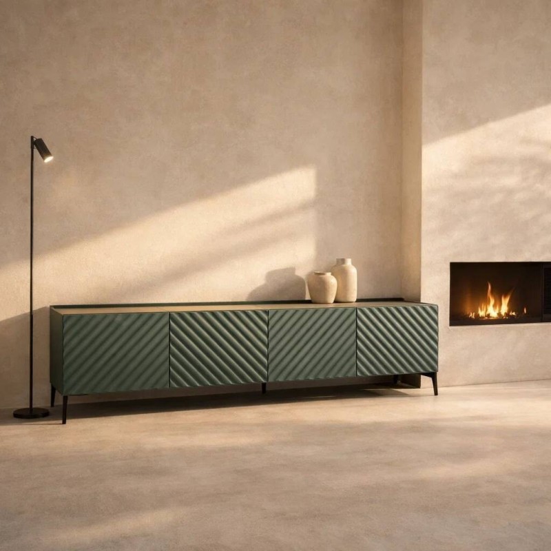 Mueble TV Nerum 200 cm verde mate con relieve geométrico