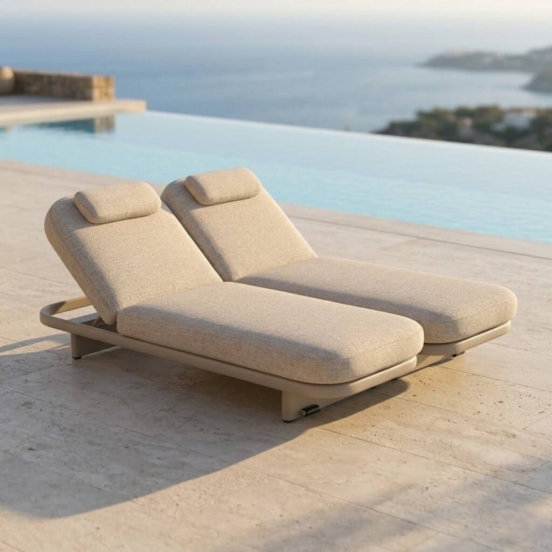 Tumbona fontelina 2 plazas de aluminio color mocca 201x76x32cm