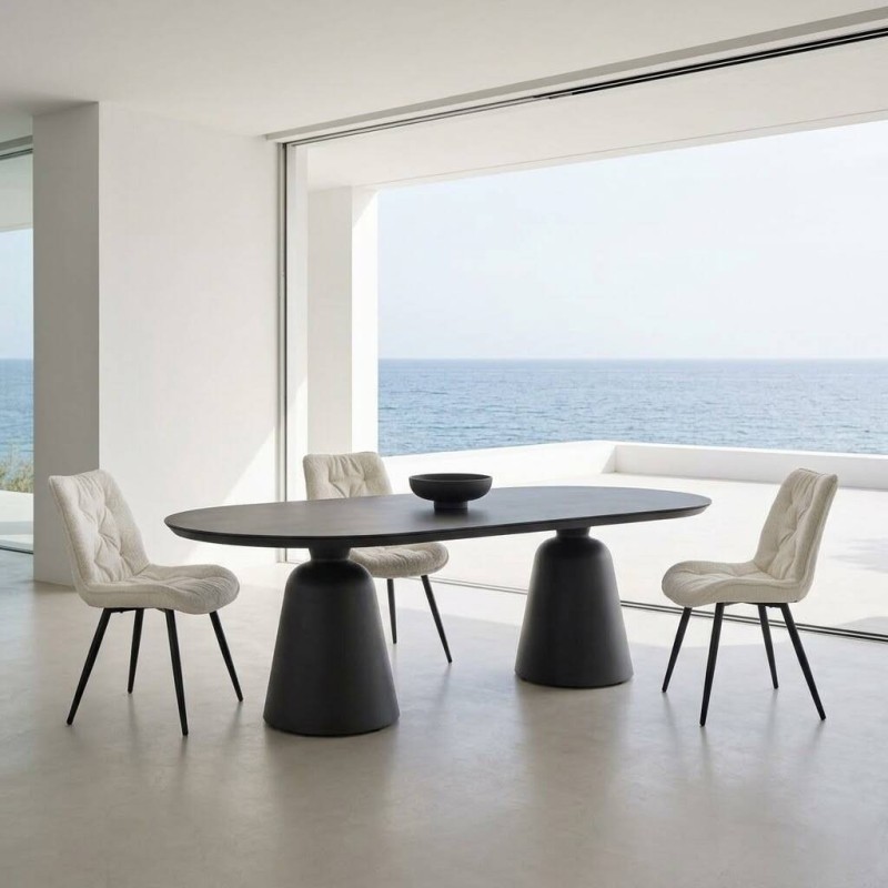 Mesa de comedor de tapa de cristal y base cónica doble 238x110x74cm