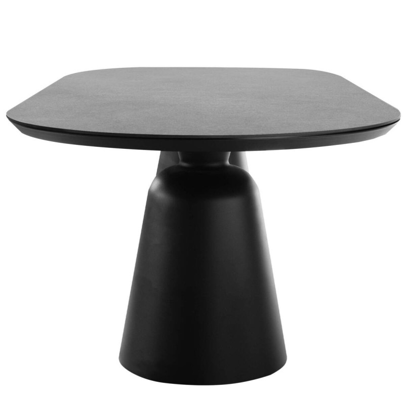 Mesa de comedor de tapa de cristal y base cónica doble 238x110x74cm