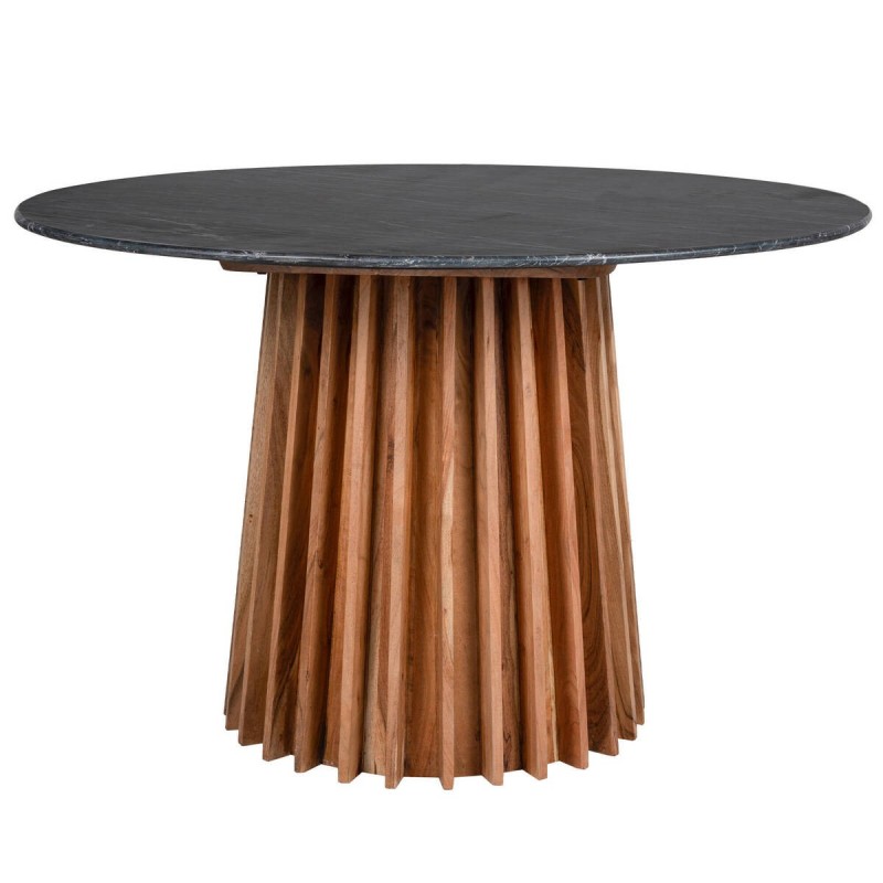 MESA DE COMEDOR REDONDA DE ACACIA Y TAPA DE MÁRMOL NEGRO 120x76cm
