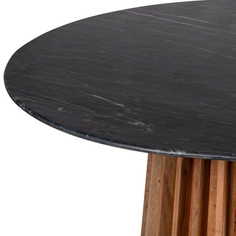 Mesa de comedor redonda de acacia y tapa de mármol negro 120x76cm