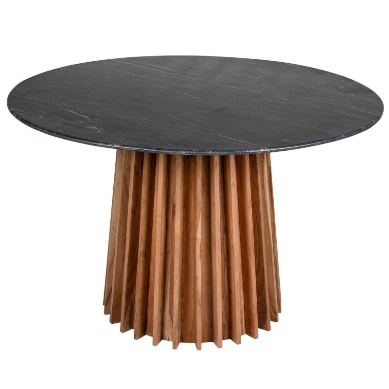 Mesa de comedor redonda de acacia y tapa de mármol negro 120x76cm