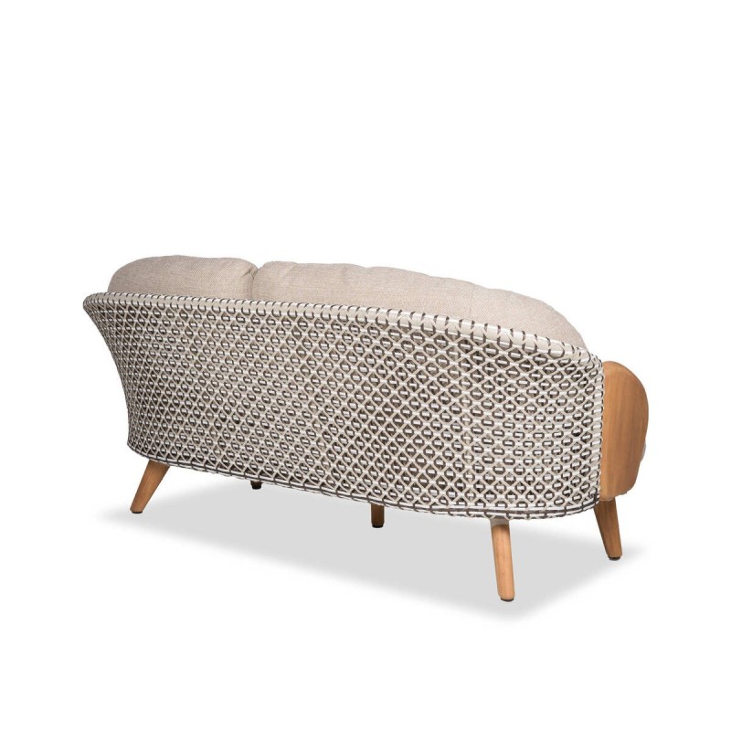 Sofá 2 plazas volga ratán blanco y negro - brazos madera de teca 90x52x73cm