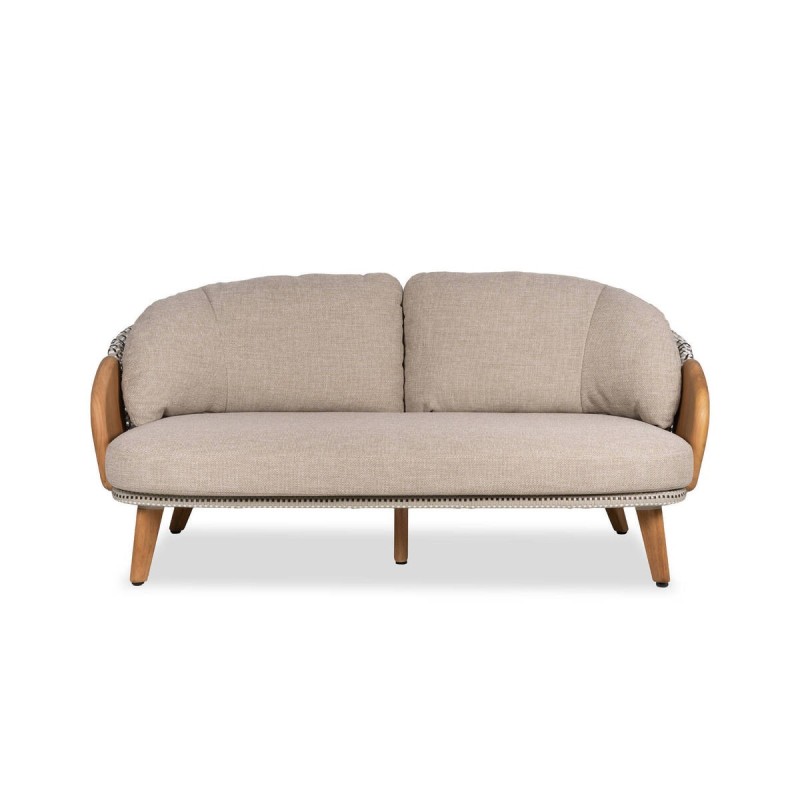 Sofá 2 plazas volga ratán blanco y negro - brazos madera de teca 90x52x73cm