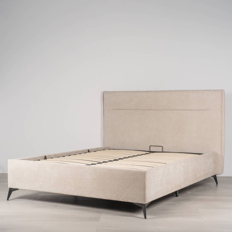 Cama con Canapé Brisa Tapizada en Chenilla Gris Claro para Colchón 150x200 cm