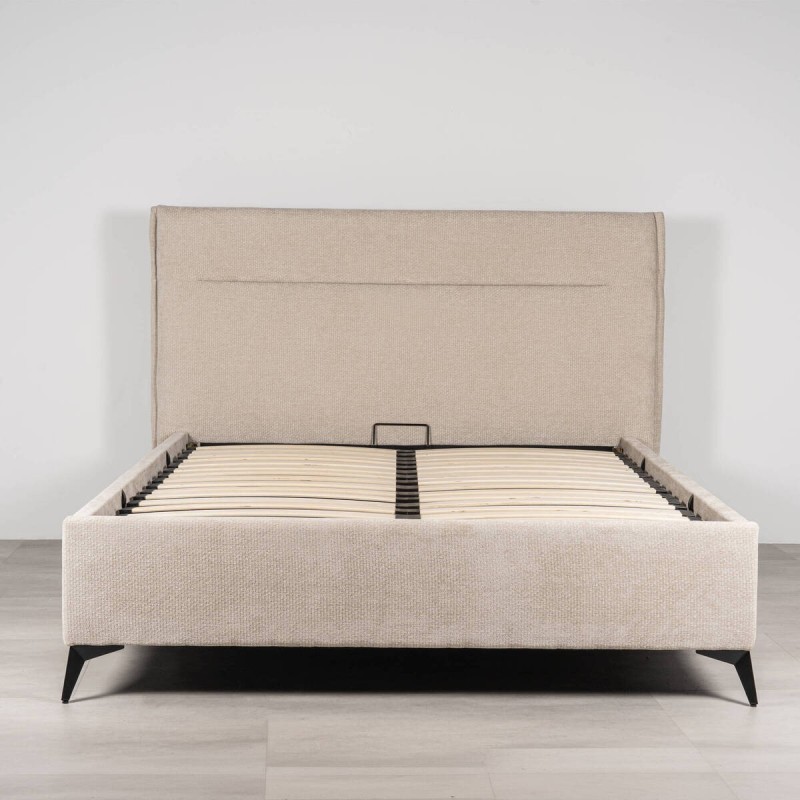 Cama con Canapé Brisa Tapizada en Chenilla Gris Claro para Colchón 150x200 cm