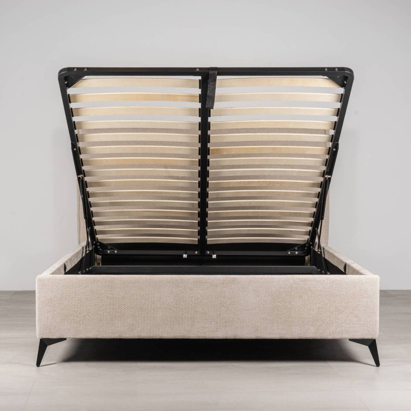 Cama con Canapé Brisa Tapizada en Chenilla Gris Claro para Colchón 150x200 cm