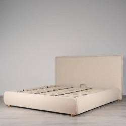 Cama con canapé Varen Tapizada en Chenilla Beige para colchón 180x200 cm