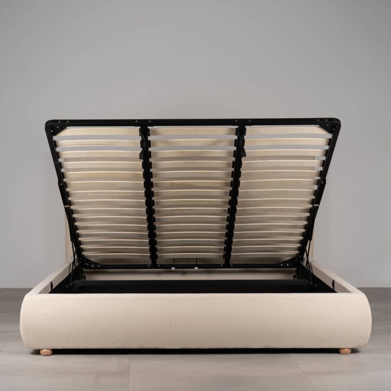 Cama con canapé Varen Tapizada en Chenilla Beige para colchón 180x200 cm