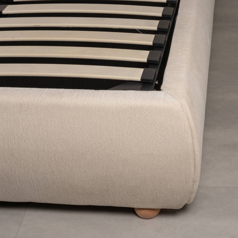 Cama con canapé Varen Tapizada en Chenilla Beige para colchón 180x200 cm