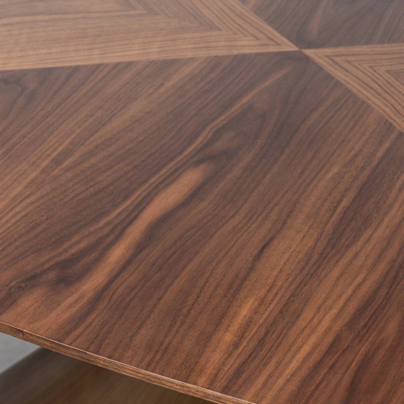 Mesa de comedor  Atria ovalada en nogal con base metálica bronce