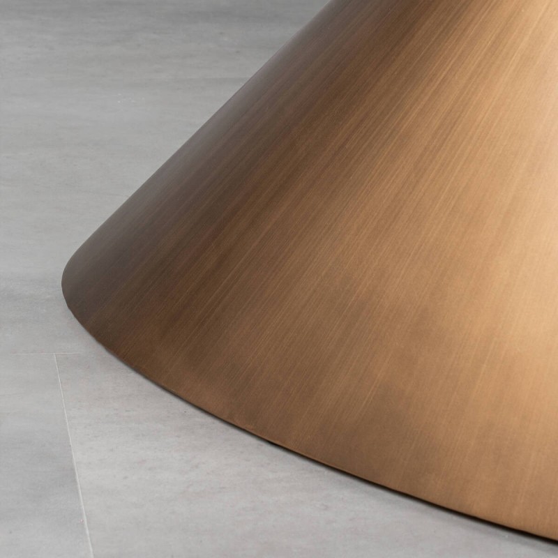 Mesa de comedor  Atria ovalada en nogal con base metálica bronce