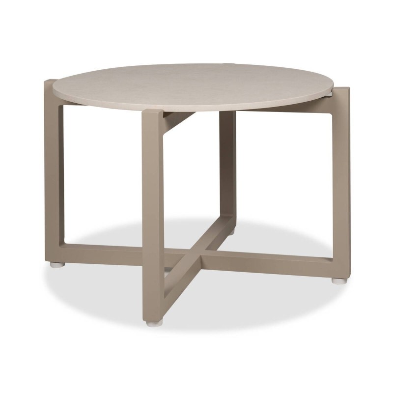 Mesa de rincón de terraza tessa de aluminio y tapa de cerámica crema 59x38 cm