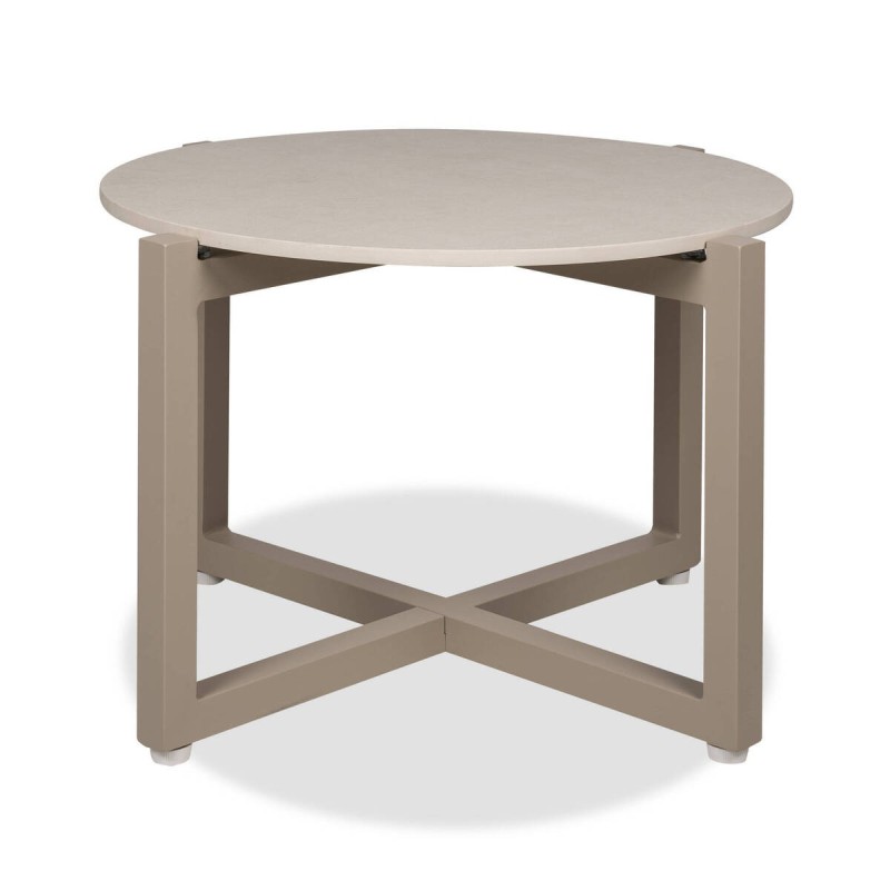 Mesa de rincón de terraza tessa de aluminio y tapa de cerámica crema 59x38 cm