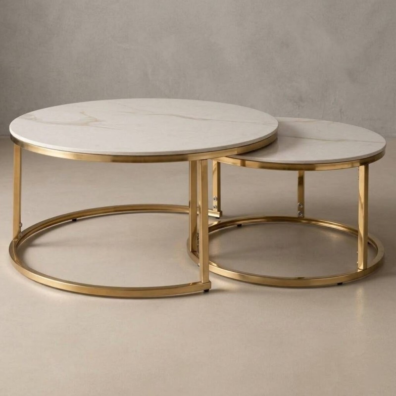 Set de mesas de centro de cerámica y base color oro 80/60cm