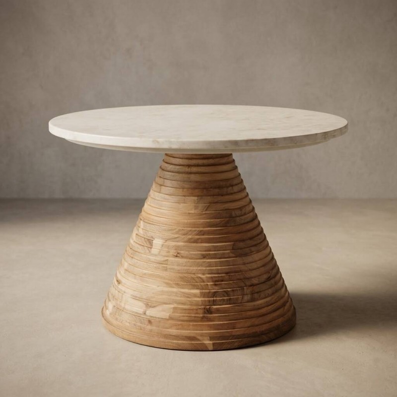 Mesa de centro de acacia y tapa de mármol blanco 70x70x40cm