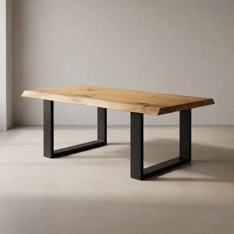 Mesa de centro en madera maciza de acacia y patas metálicas negras 110x60x40cm