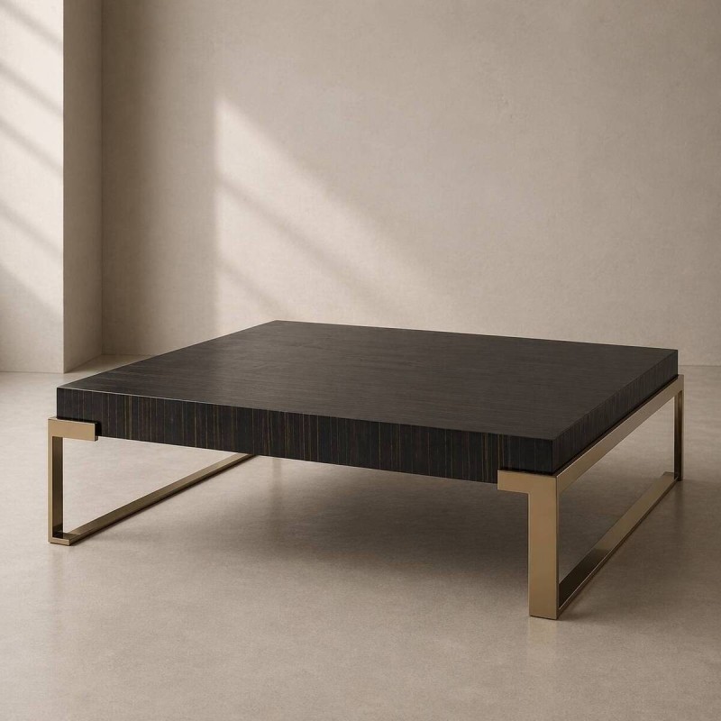 Mesa de centro de diseño lujo madera ébano - patas metálicas oro rosa 120x120x35cm