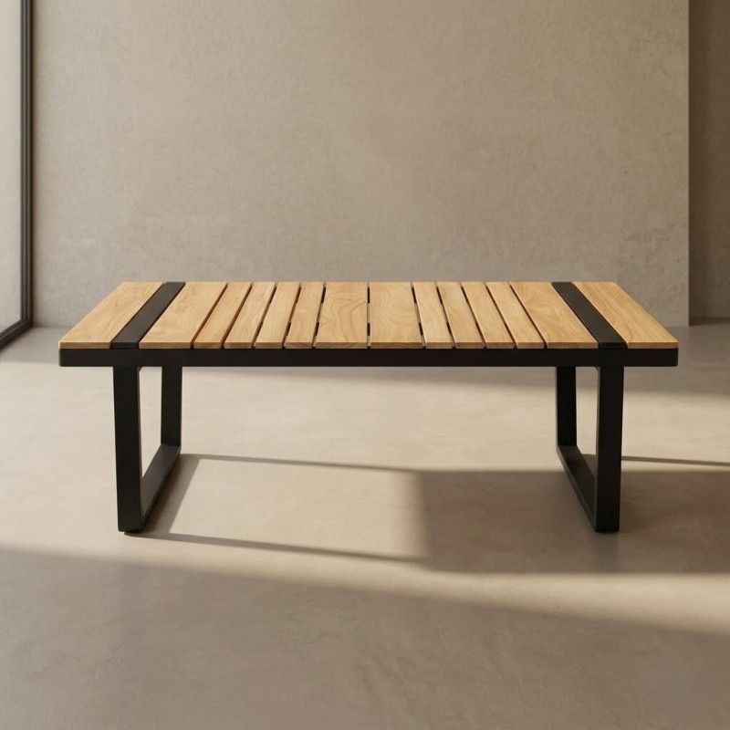 MESA DE CENTRO EXTERIOR ALUMINIO GRIS ANTRACITA Y MADERA DE TECA SORAYA (118x70x46cm)