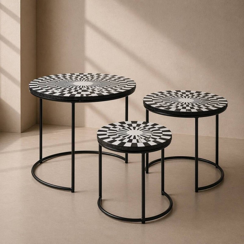 Set de tres mesas nido fraser - metal negro 45x45cm 38x40cm 28x35cm