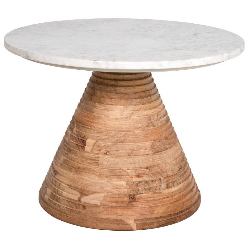 Mesa de centro de acacia y tapa de mármol blanco 70x70x40cm
