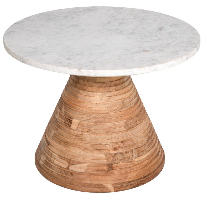 MESA DE CENTRO DE ACACIA Y TAPA DE MÁRMOL BLANCO 70x70x40cm