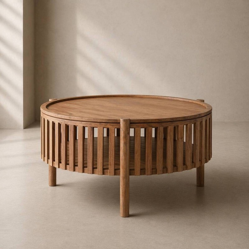 Mesa de centro de acacia con tapa separable 90x90x50cm