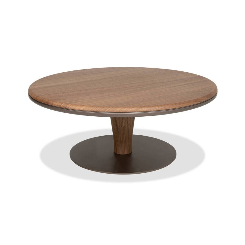 Mesa de centro elian redonda en nogal y metal marrón perla