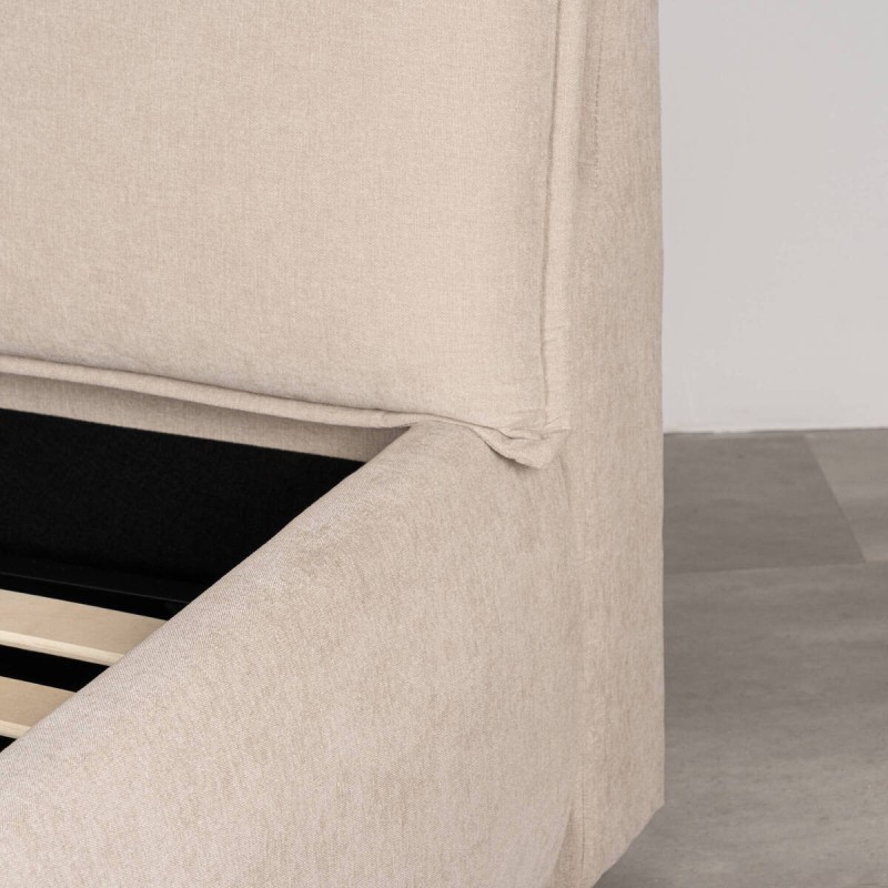 Cama con Canapé Sela Tapizada en Lino Beige para Colchón 180x200 cm
