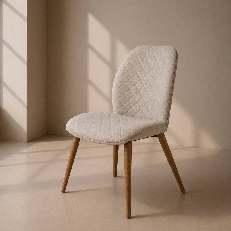 SILLA DE COMEDOR TAPIZADO BEIGE – PATAS NOGAL (52x64x91cm)