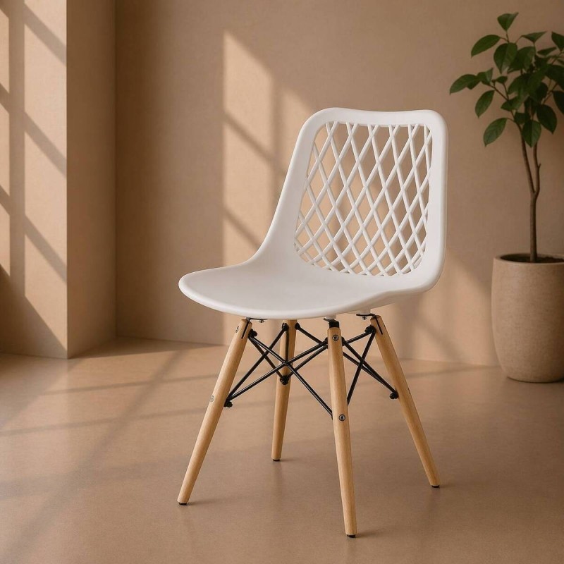 Silla de comedor de polietileno blanco y madera de haya 47x50x89cm