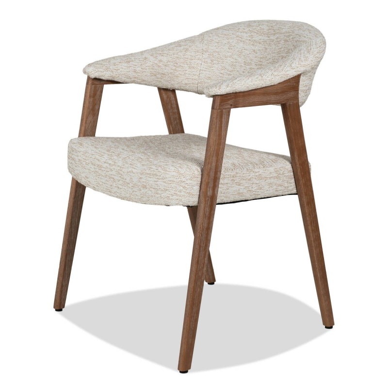 Silla de comedor Noor tapizada en tela beige con estructura de madera blanqueada
