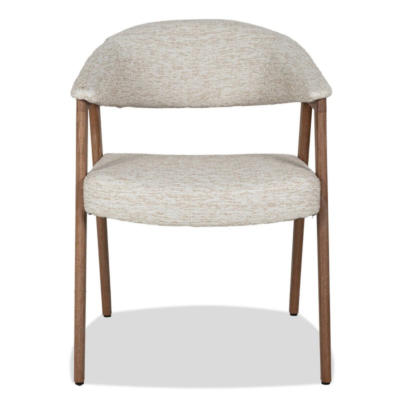 Silla de comedor Noor tapizada en tela beige con estructura de madera blanqueada