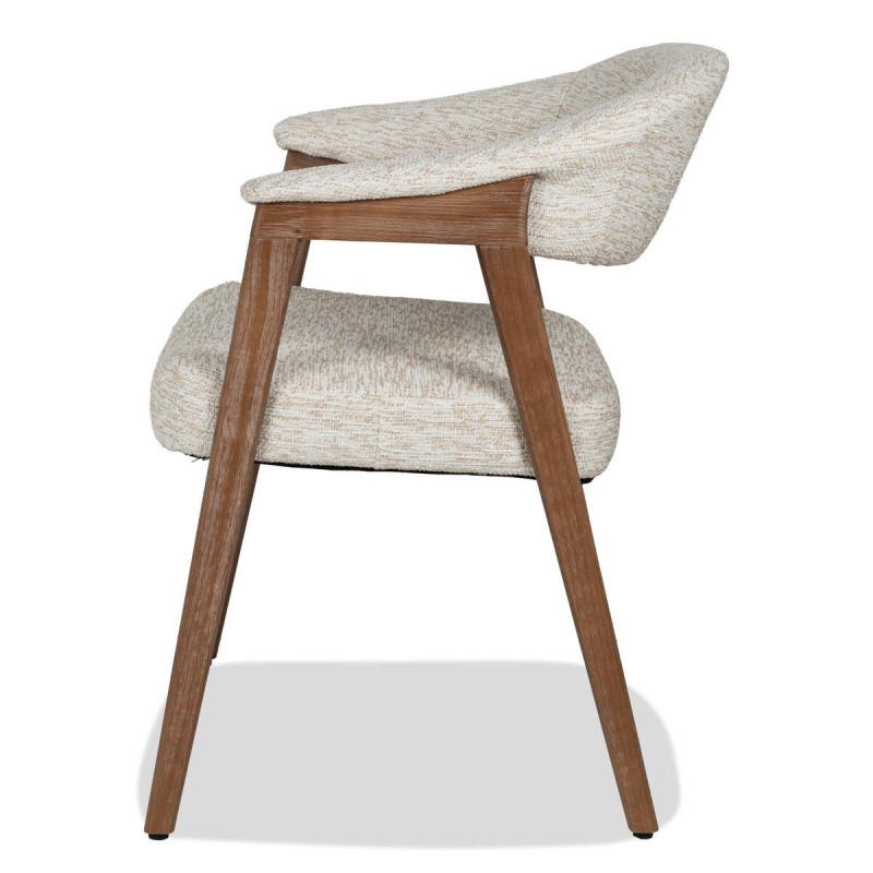 Silla de comedor Noor tapizada en tela beige con estructura de madera blanqueada