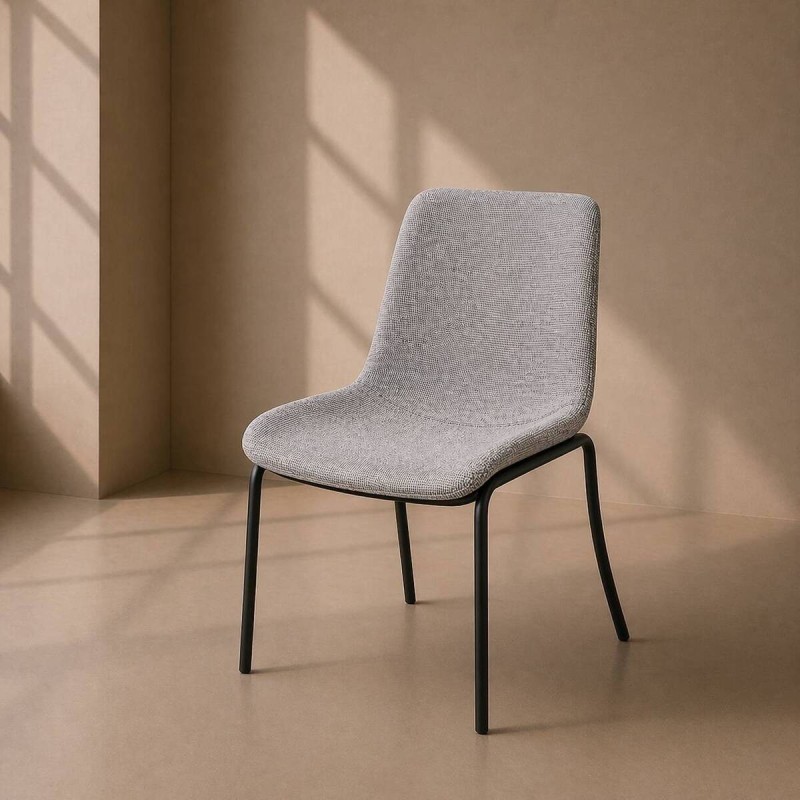 Silla de comedor tapizado gris - patas metálicas negras 51x57x90cm