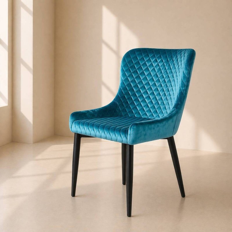 Silla comedor aura terciopelo azul kare - patas metálicas negras 52x60x82cm