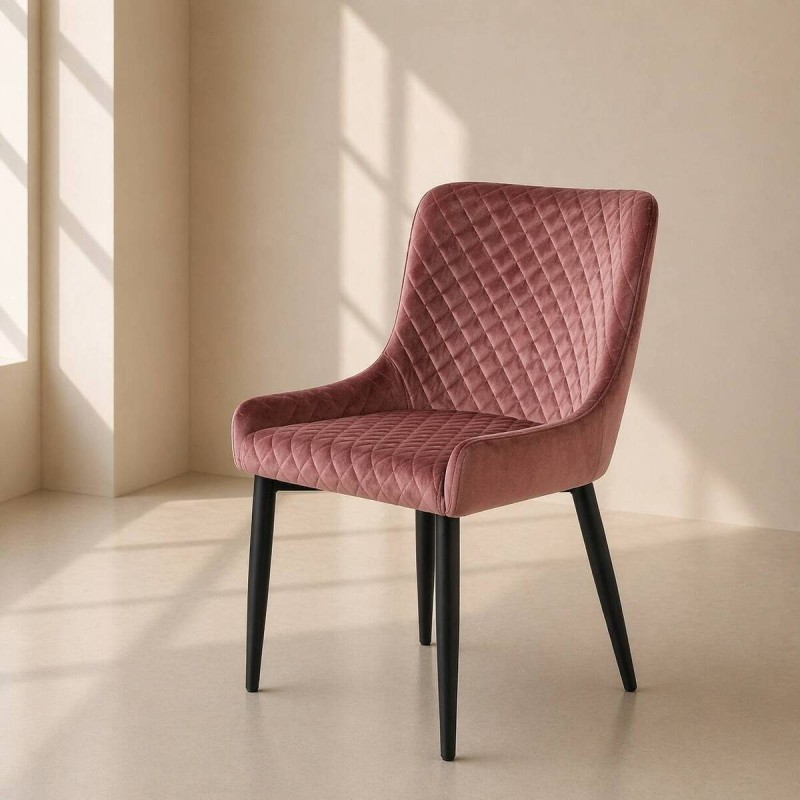 SILLA COMEDOR AURA TERCIOPELO ROSA - PATAS METÁLICAS NEGRAS 52x60x82cm
