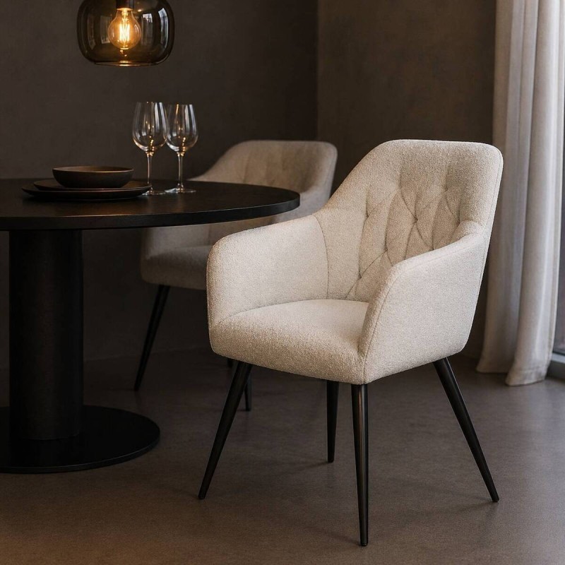 SILLA DE COMEDOR DE BORREGUITO Y PATAS DE HIERRO NEGRO 55x62x82cm